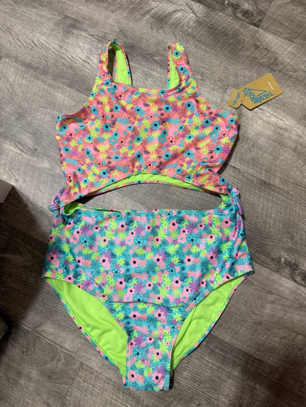 Thereabouts Girls' Floral Cutout Two-Piece Swimsuit - Pink/Green